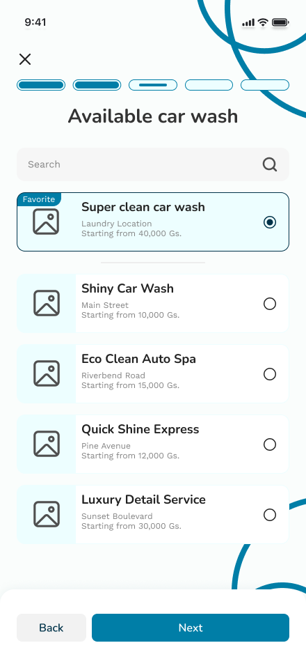 At-home wash option screen